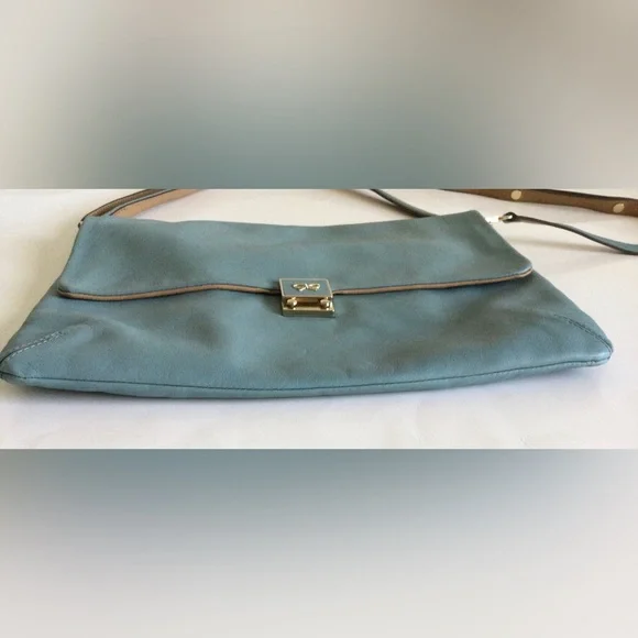 ANYA HINDMARCH Oversized Crossbody Clutch Shoulder Bag Baby Blue Leather 3way
